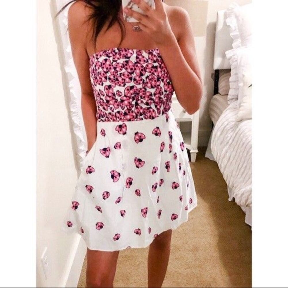Lilly Pulitzer Strapless Pink Floral White Fit-and-Flare Dress
